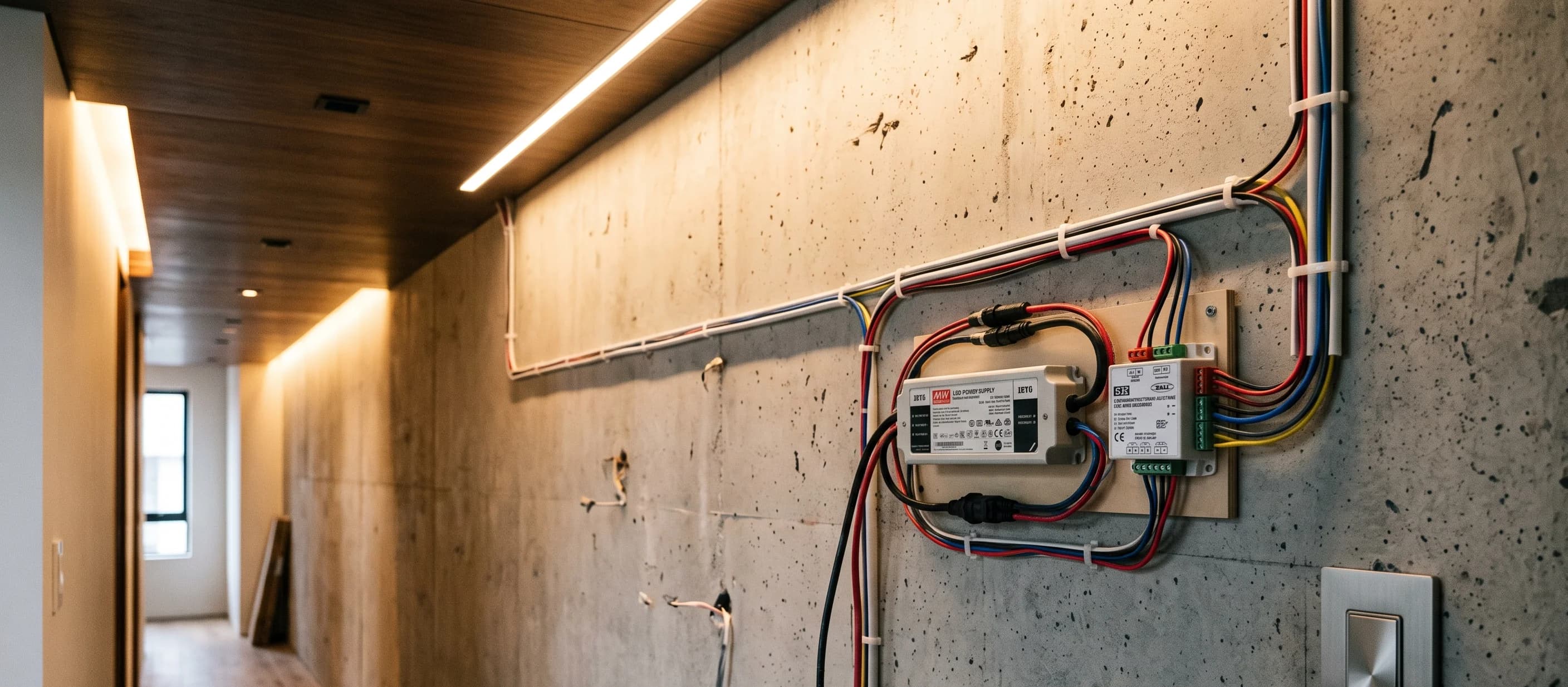 Warm indirect architectural cove lighting hardwired into home